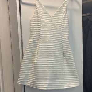 Elegant White Striped Mini Dress - Bridal, Graduation